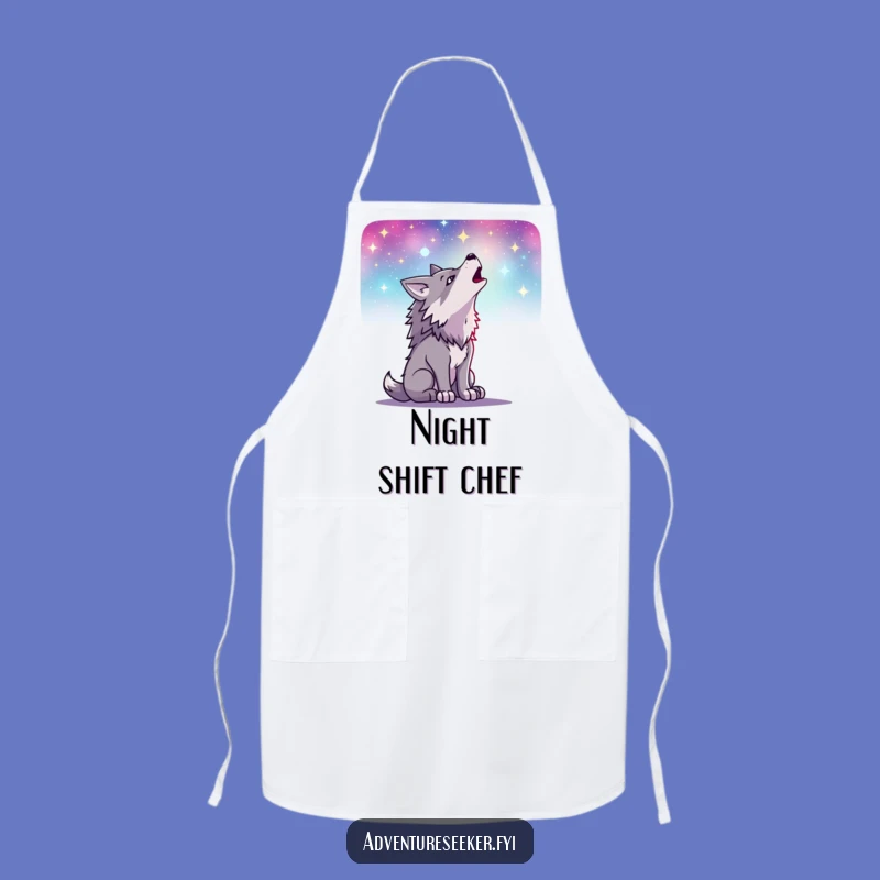 Funny Wolf Howling Apron: Determined Character's Starry Kitchen, Gift for Chefs