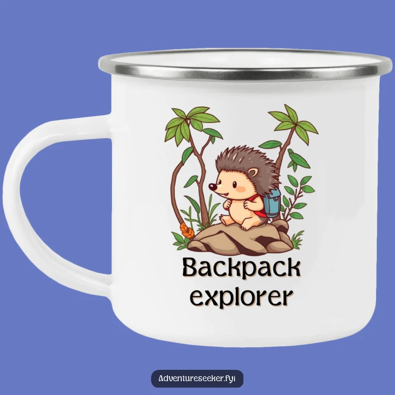 Funny Hedgehog Adventurer Camping Mug: Brave Animal Navigating Jungle, Outdoor Humorous Gift