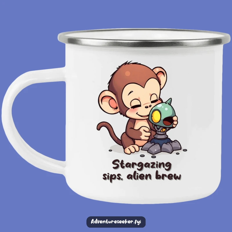 Funny Monkey Alien Artifact Campfire Mug: Explore the Unknown