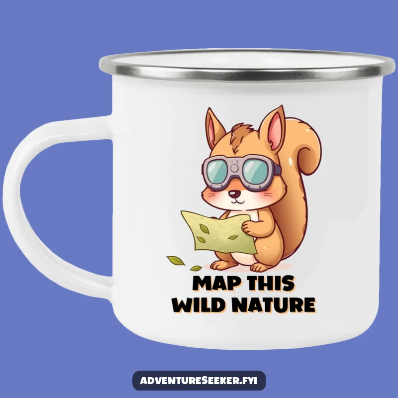 Funny Squirrel Map Camping Mug: Curious Discovery by the Fire, Rugged & Funny Gift
