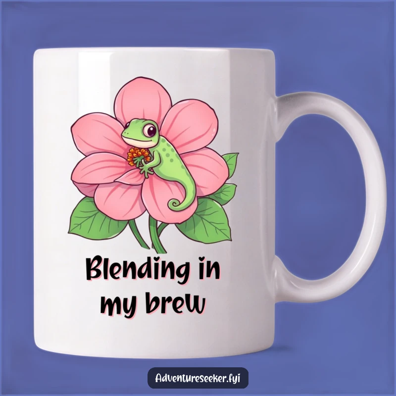 Funny Chameleon Mug: Playful Character's Flower Camouflage, Whimsical Funny Gift