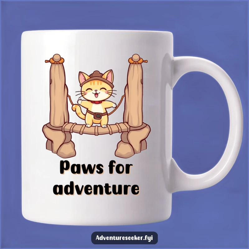 Funny Cat Bridge Mug: Adventurous Feline Crossing Dangerously, Perfect Gift