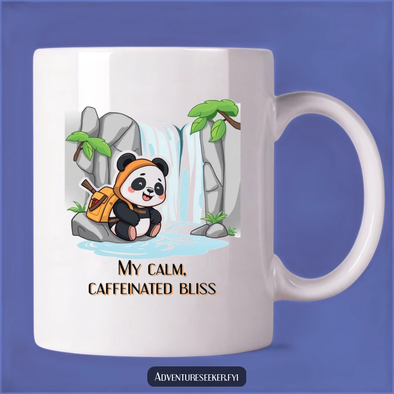 Funny Panda Adventurer Mug: Peaceful Waterfall Rest for Happy Explorers