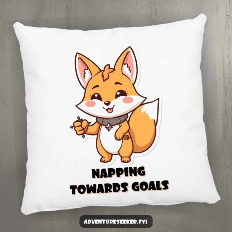 Funny Fox Pillow: Determined character holding a compass, pointing forward, a funny accent for any room.