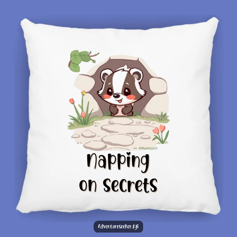 Funny Happy Badger Pillow: Snuggle Up with a Humorous Discovery