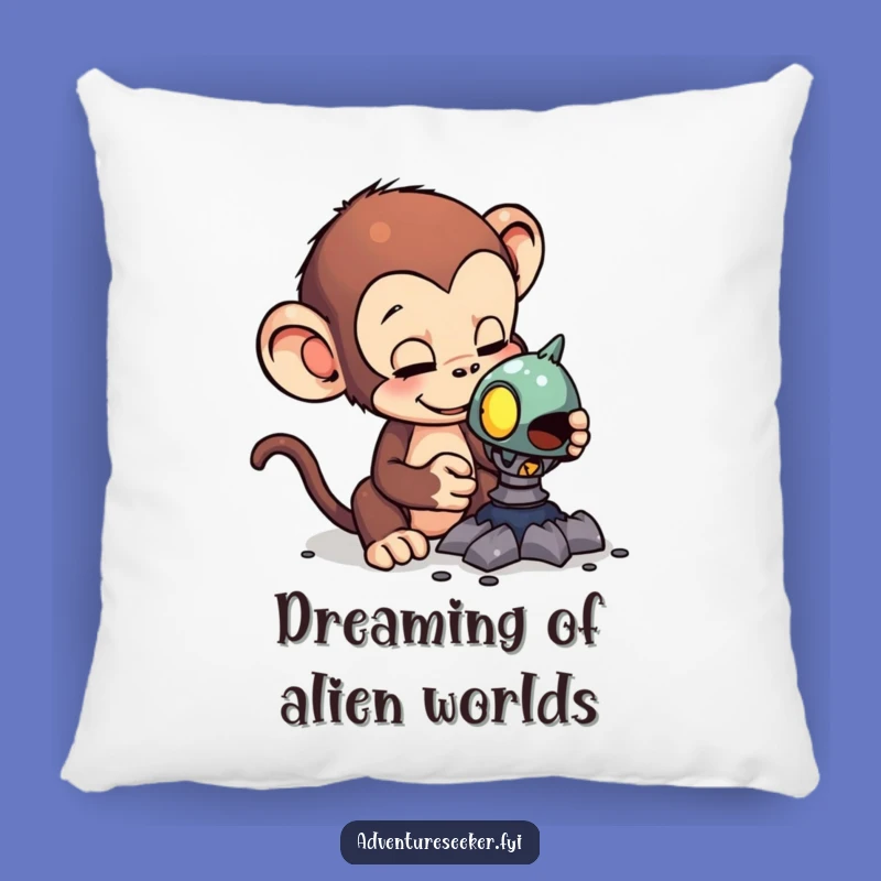 Funny Monkey Alien Artifact Pillow: Cozy Comfort with Cosmic Charm