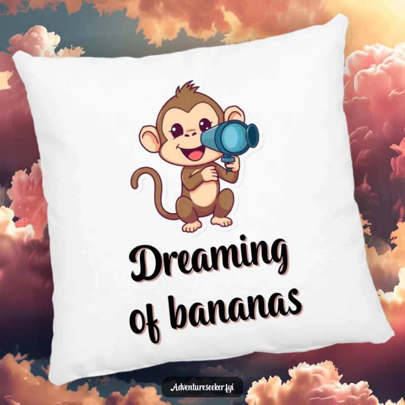 Funny Monkey Pillow with a mischievous monkey character looking through a telescope, a soft and humorous home decor gift.