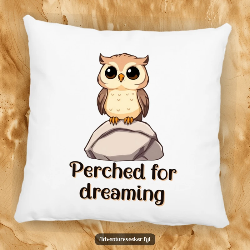 Funny Owl Pillow: Curious owl on a rock, gazing into the distance, a funny accent for relaxation.