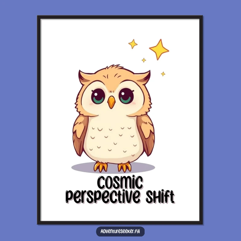 Funny Curious Owl Digital Art Print: Humorous Wall Decor for Celestial Enthusiasts