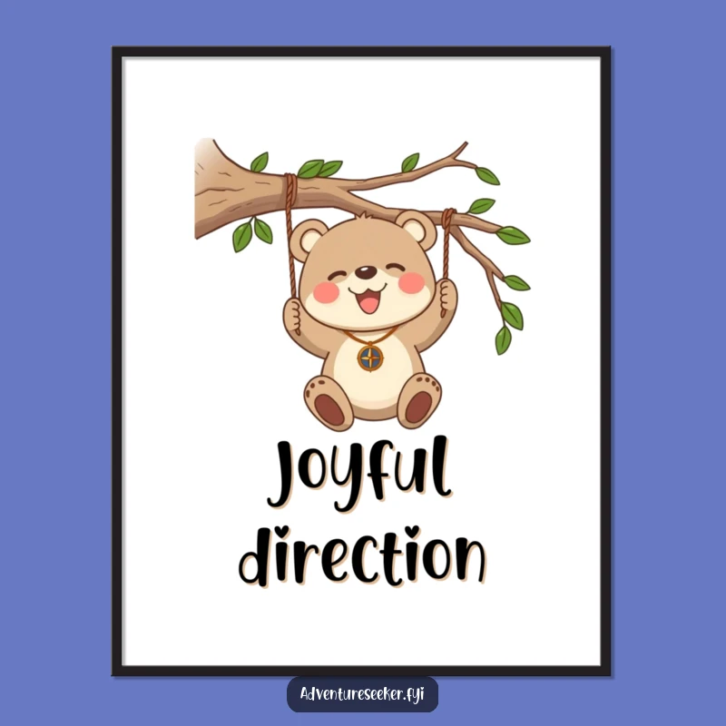 Funny Bear Cub Compass Digital Print, Joyful Adventure Art, Instant Funny Gift