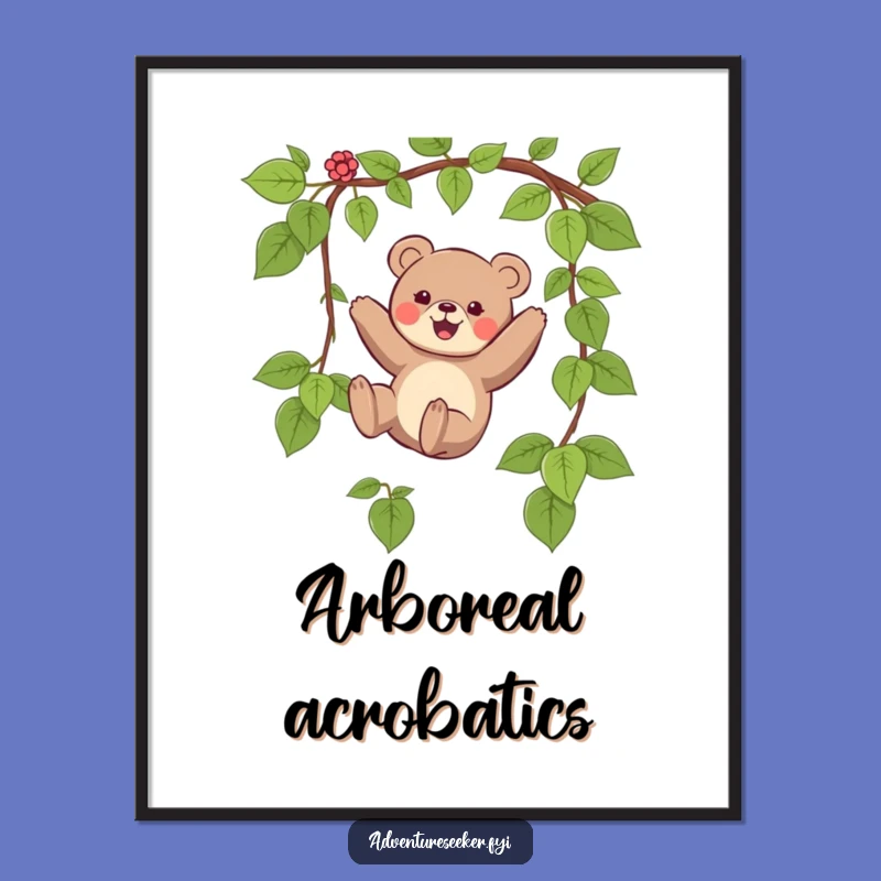 Funny Bear Swinging Vine Digital Art - Instant Joyful Decor, Perfect Funny Gift