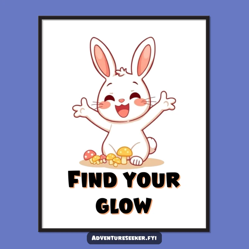 Funny Bunny Mushroom Digital Art: Cheerful Discovery Print, Printable Funny Gift Art