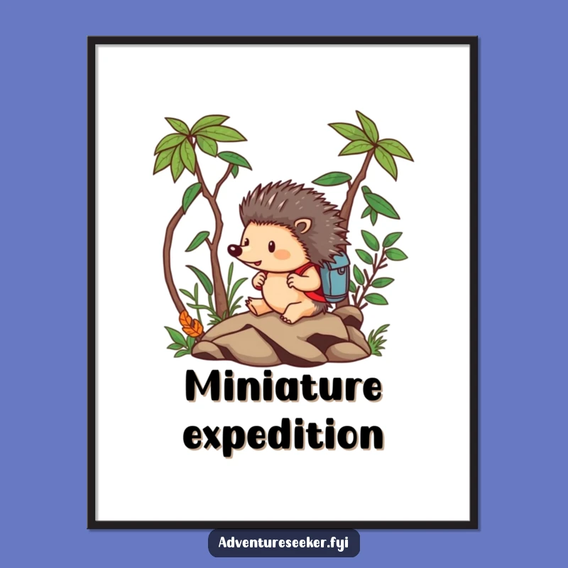 Funny Hedgehog Adventurer Digital Art: Brave Animal Navigating Jungle Art Print Gift