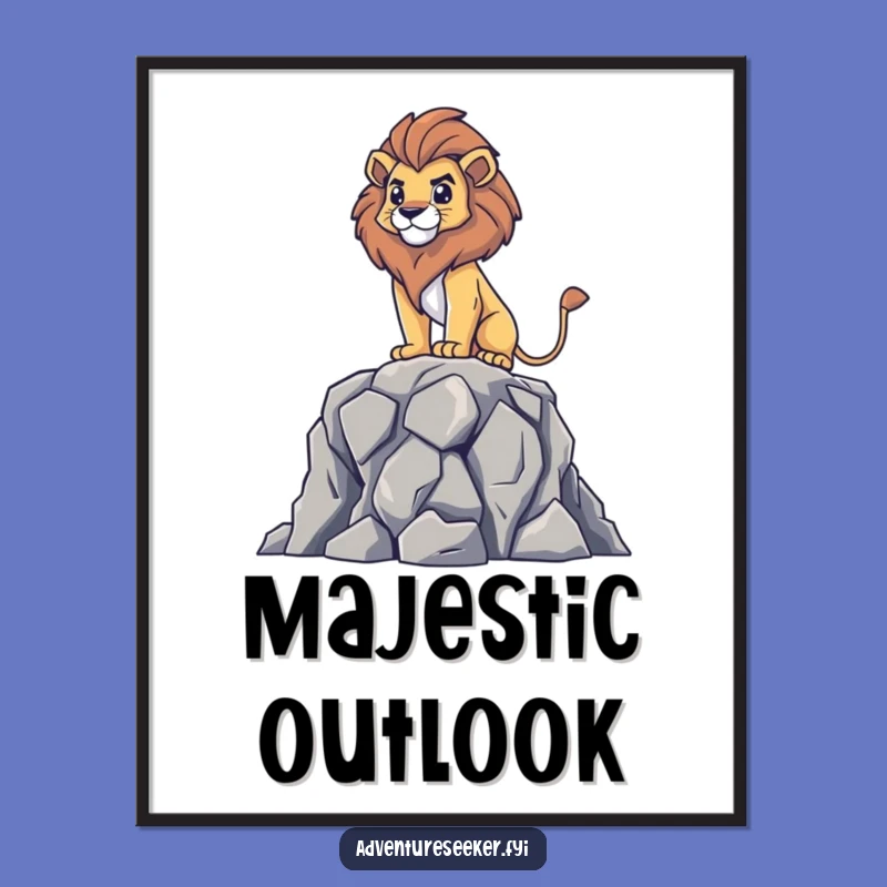 Funny Lion Digital Art: Brave Surveying Character's Majestic Scene, Wall Art Gift