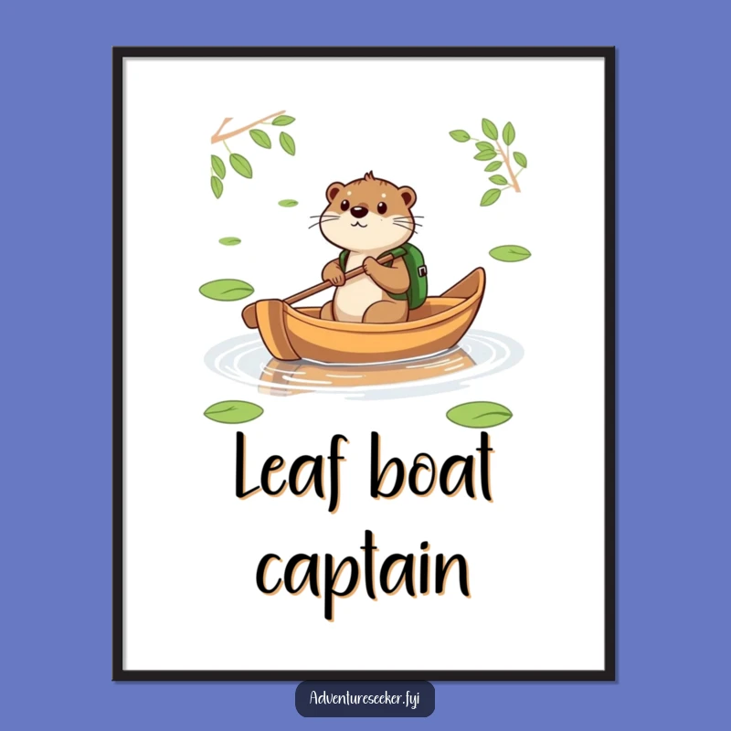 Funny Otter Leaf Boat Digital Print, Serene Nature Art, Instant Funny Gift