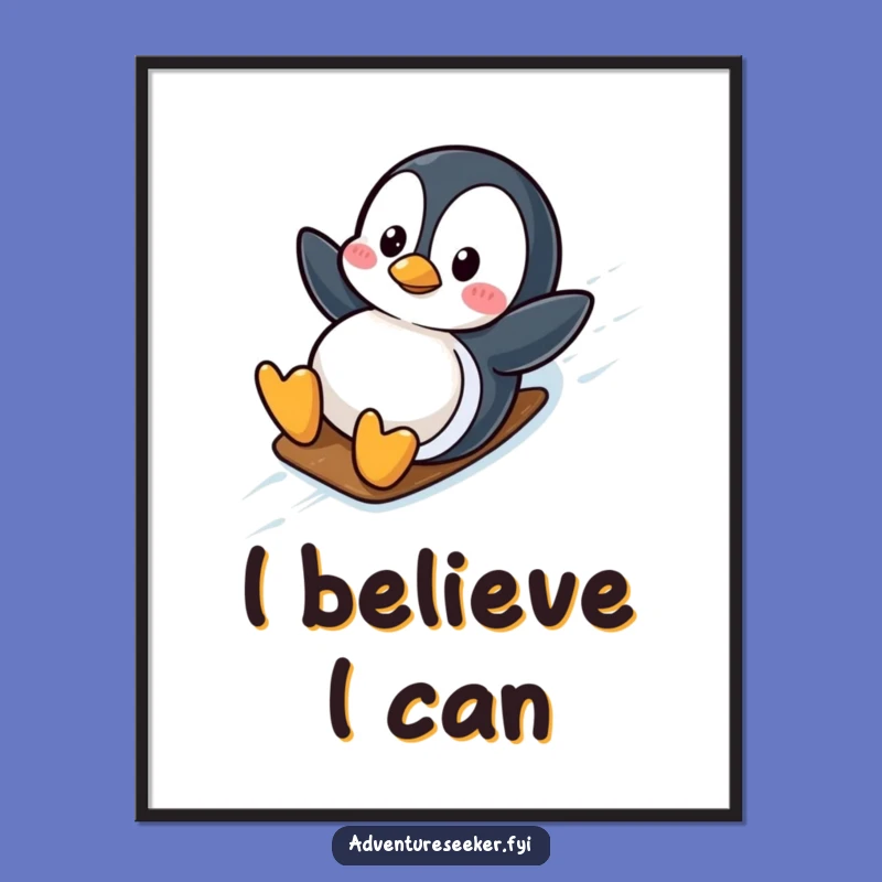 Funny Penguin Slide Digital Art: Wobbly Charm for Instant Decor, Unique Gift