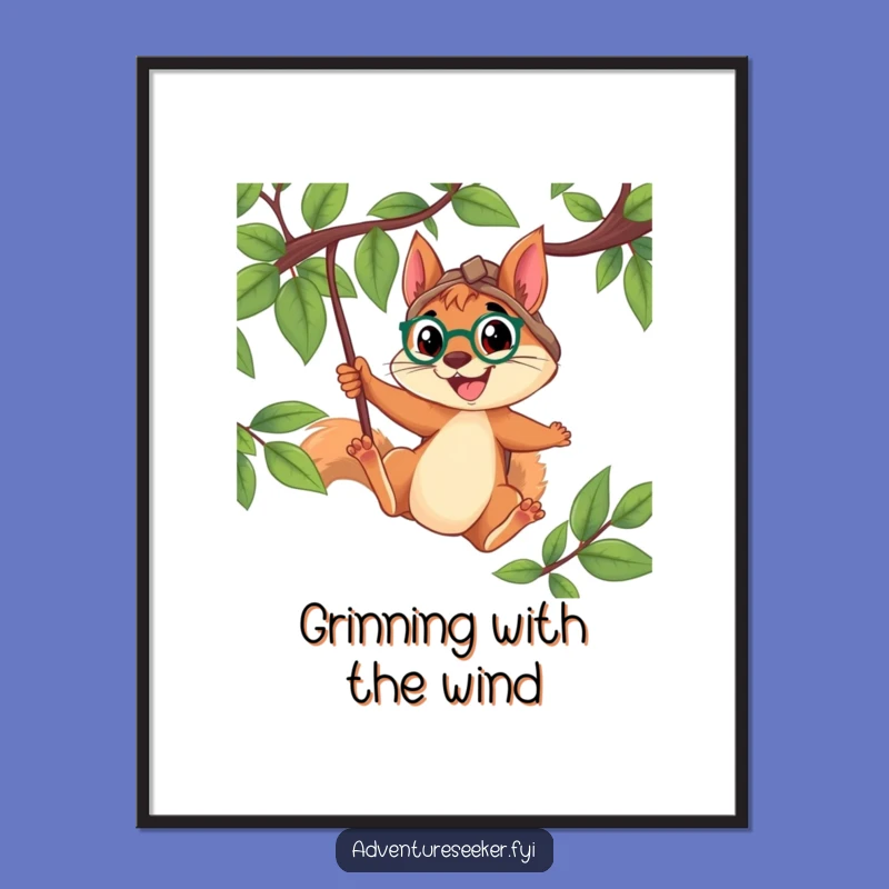 Funny Squirrel Explorer Digital Art: Determined Swinger Print Gift