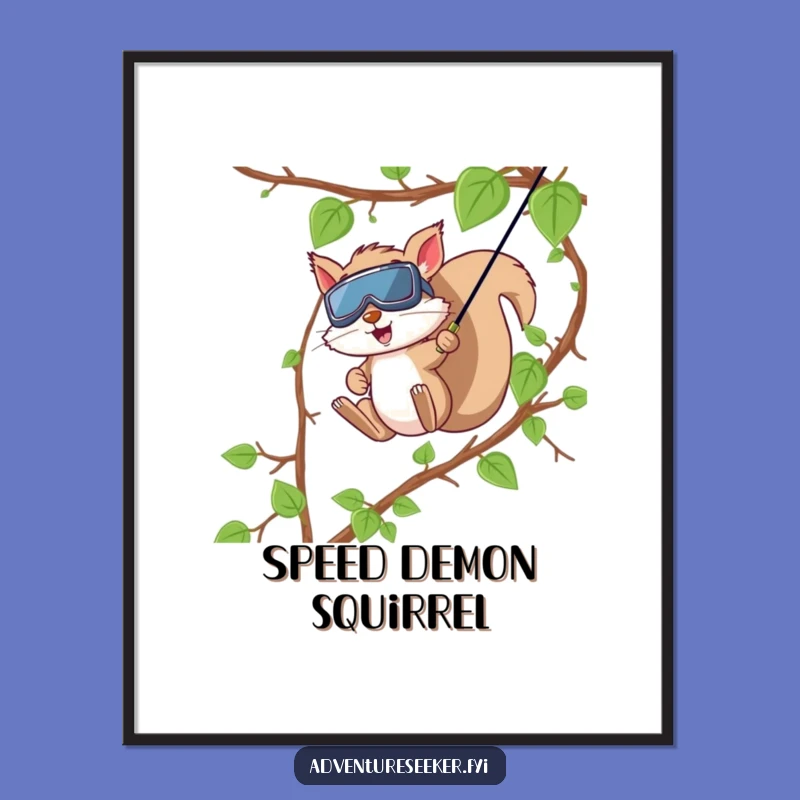 Funny Squirrel Zip Line Digital Print, Thrilling Adventure Decor, Instant Funny Gift