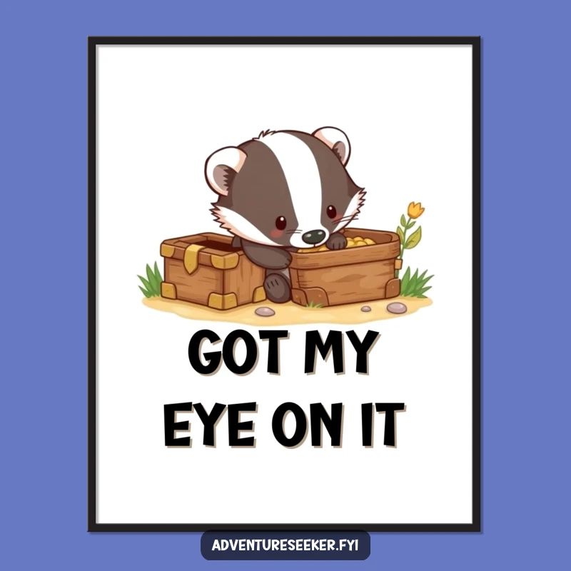 Funny Badger Treasure Dig Digital Art: Instant Adventure Decor!