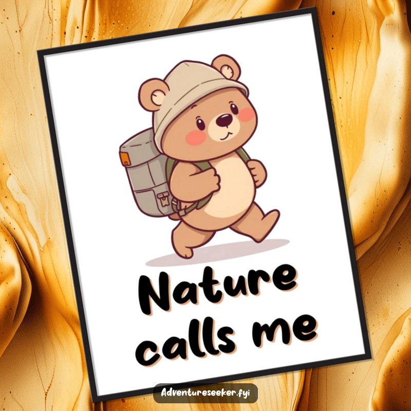 Funny bear explorer digital art print of a determined bear with a backpack, ready for an exciting expedition.