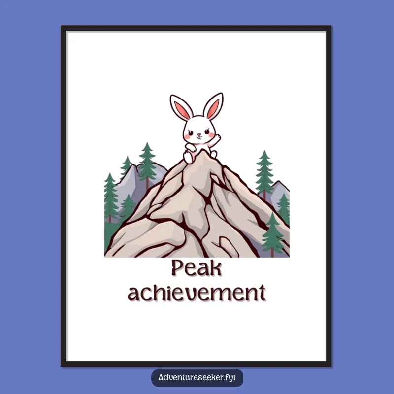 Funny Climbing Rabbit Digital Print: Motivational Peak Art, Perfect Funny Gift for Art Lovers!