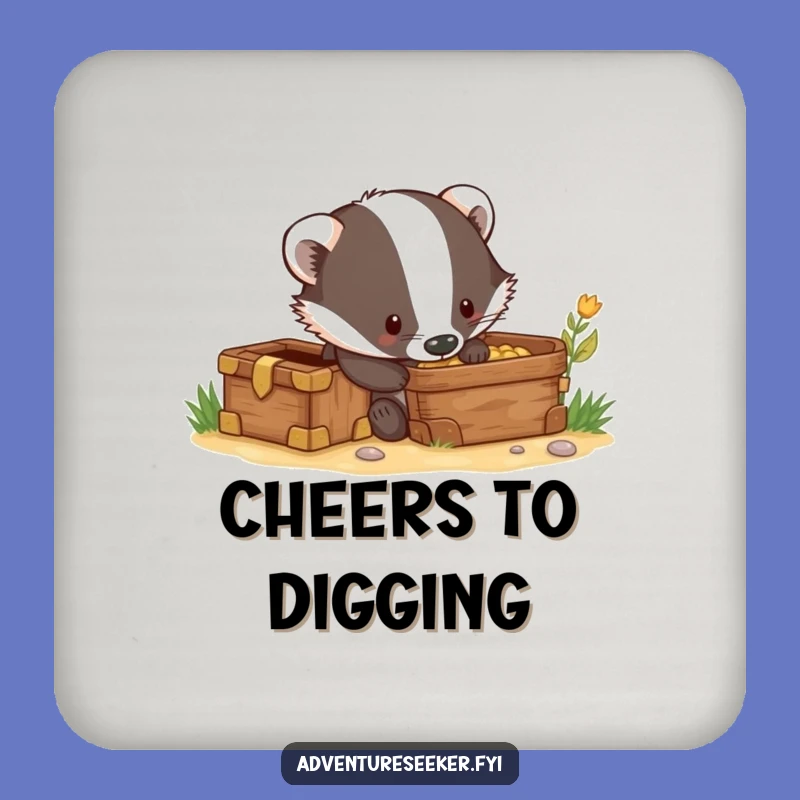 Funny Badger Treasure Dig Drink Coaster: Protect with Puns!