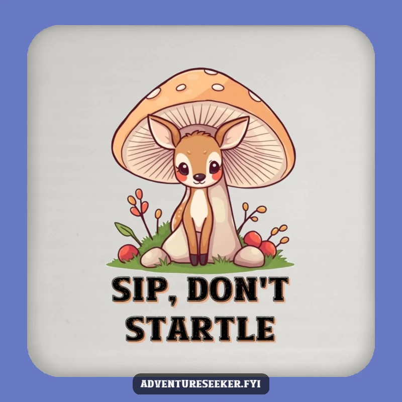 Funny Deer Mushroom Coaster Set: Woodland Drink Protection, Charming Hilarious Gift