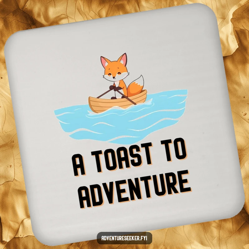 Funny drink coasters featuring a playful fox rowing a tiny boat on a vast ocean, adding a humorous and nautical touch to any setting.
