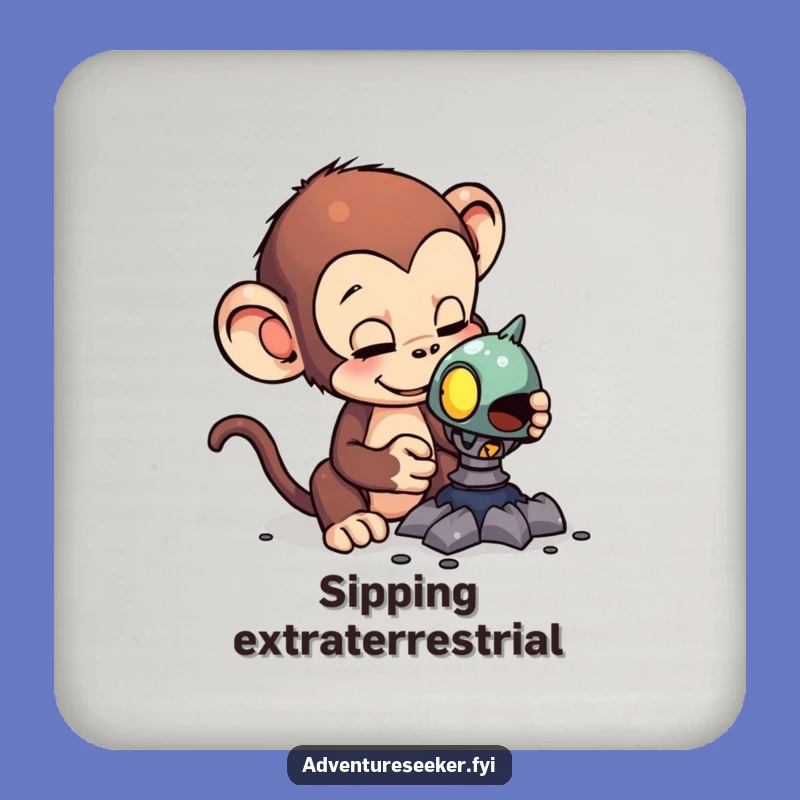 Funny Monkey Alien Artifact Coasters: Protect Surfaces with Wonder