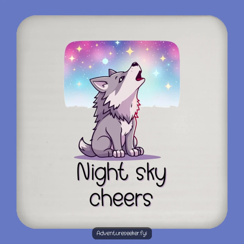 Funny Wolf Howling Coaster: Determined Character's Starry Protection, Gift for Hosts