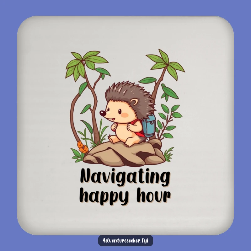 Funny Hedgehog Adventurer Coaster: Brave Animal Navigating Jungle, Humorous Drink Gift