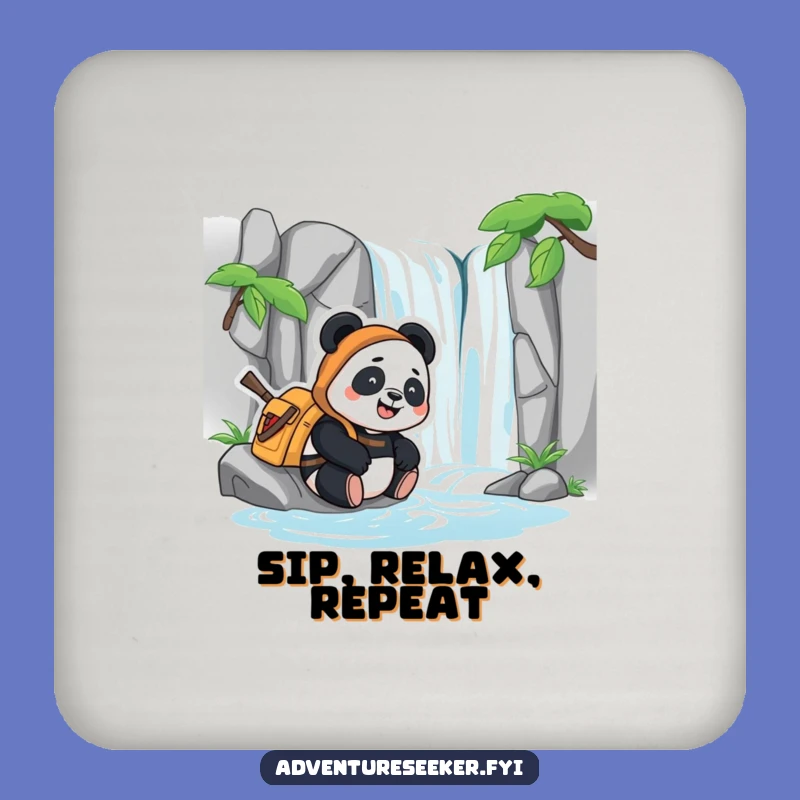 Funny Panda Adventurer Drink Coaster: Peaceful Waterfall Protection for Tables