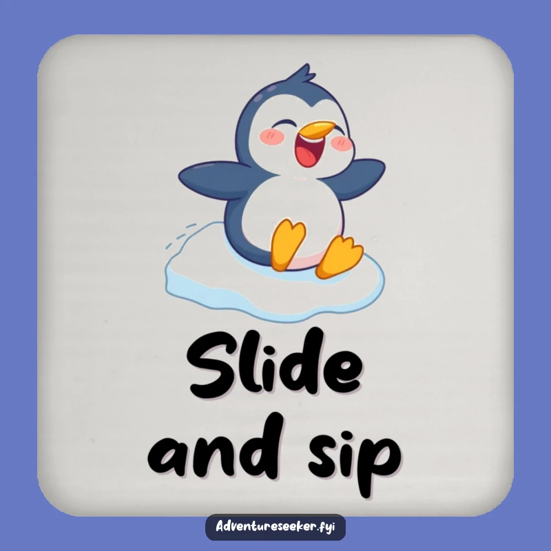 Funny Penguin Coaster: Cheerful Character's Ice Slide Protection, Gift for Hosts