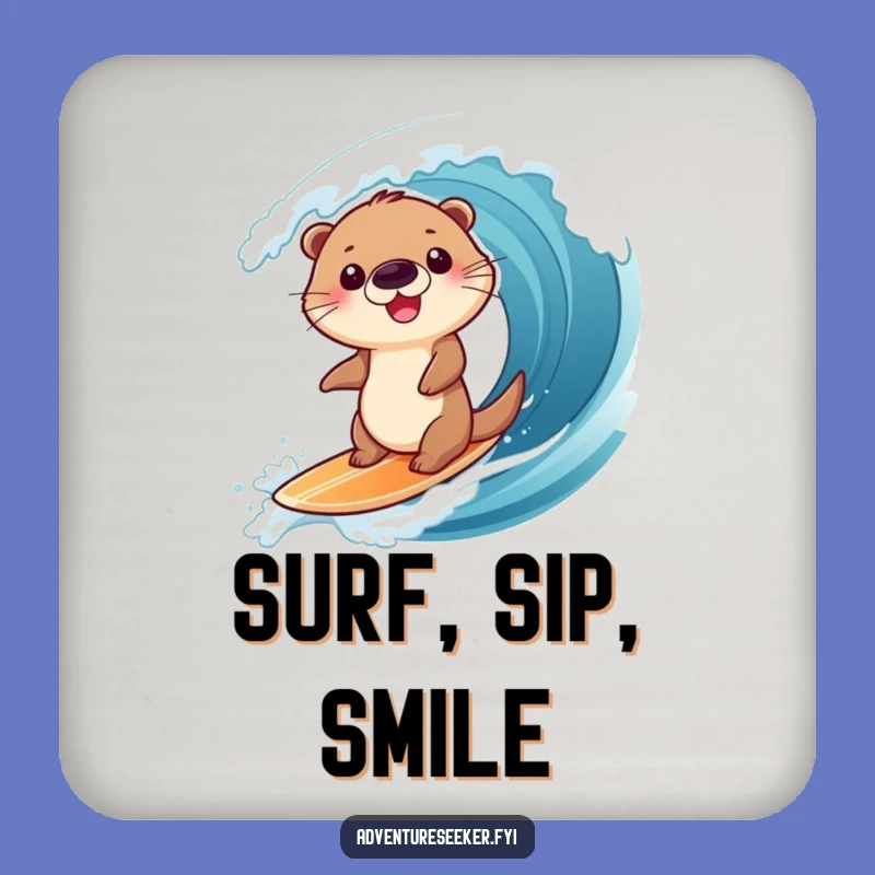 Funny Otter Surfing Coaster: Giggling Character's Wave Protection, Gift for Hosts
