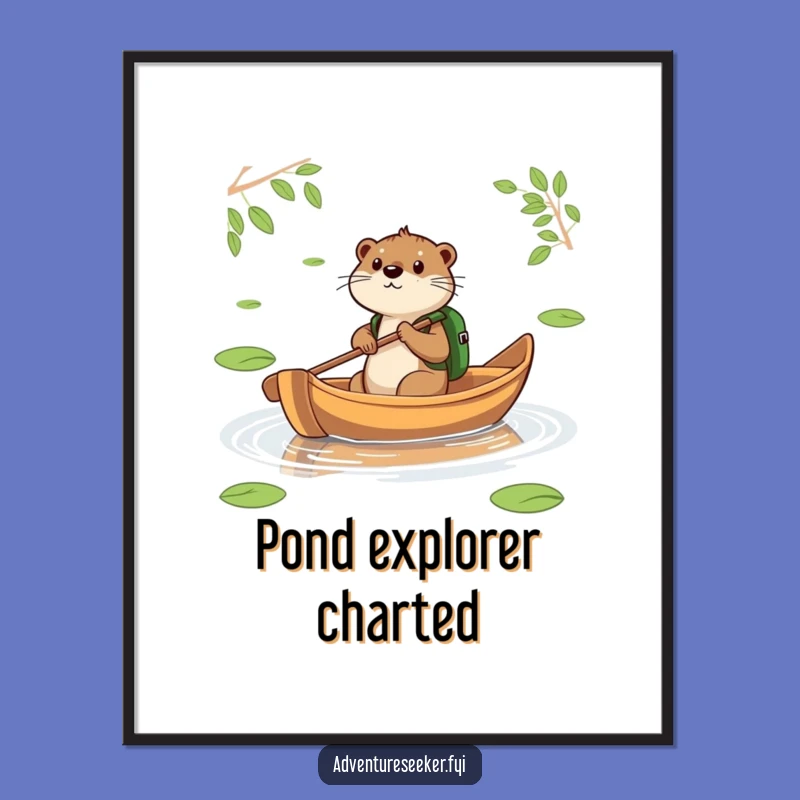 Funny Otter Leaf Boat Poster, Serene Pond Art, Unique Funny Gift