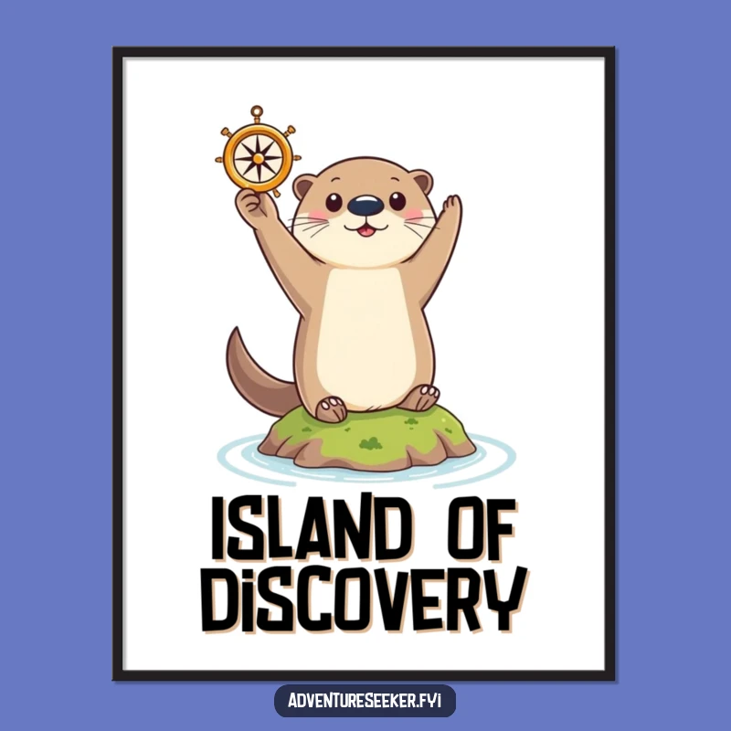Funny Otter Navigator Poster: Curious Animal Holding Compass, Humorous Wall Art Gift