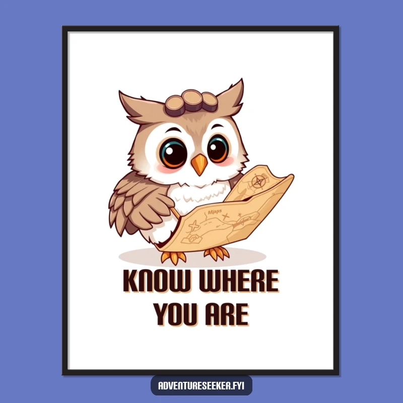 Funny Owl Navigator Poster: Wise Map Art, Hilarious Wall Decor