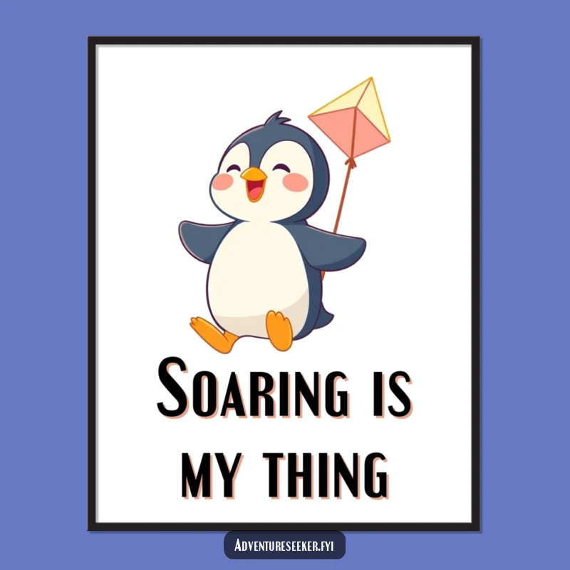 Funny Penguin Kite Soar Poster: Joyful Wall Art!