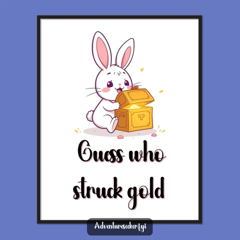 Funny Rabbit Treasure Chest Poster: Whimsical & Hilarious Wall Art