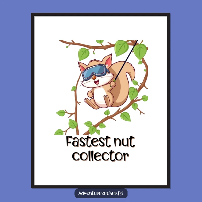 Funny Squirrel Zip Line Poster, Thrilling Wall Art, Perfect Adventure Decor Gift