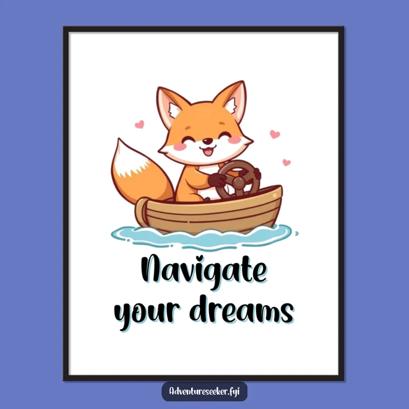 Funny Fox Steering Boat Poster - Nautical Decor, Unique Funny Gift