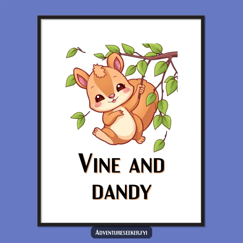Funny Swinging Squirrel Poster: Playful Forest Art, Perfect Funny Gift for Whimsical Decor!
