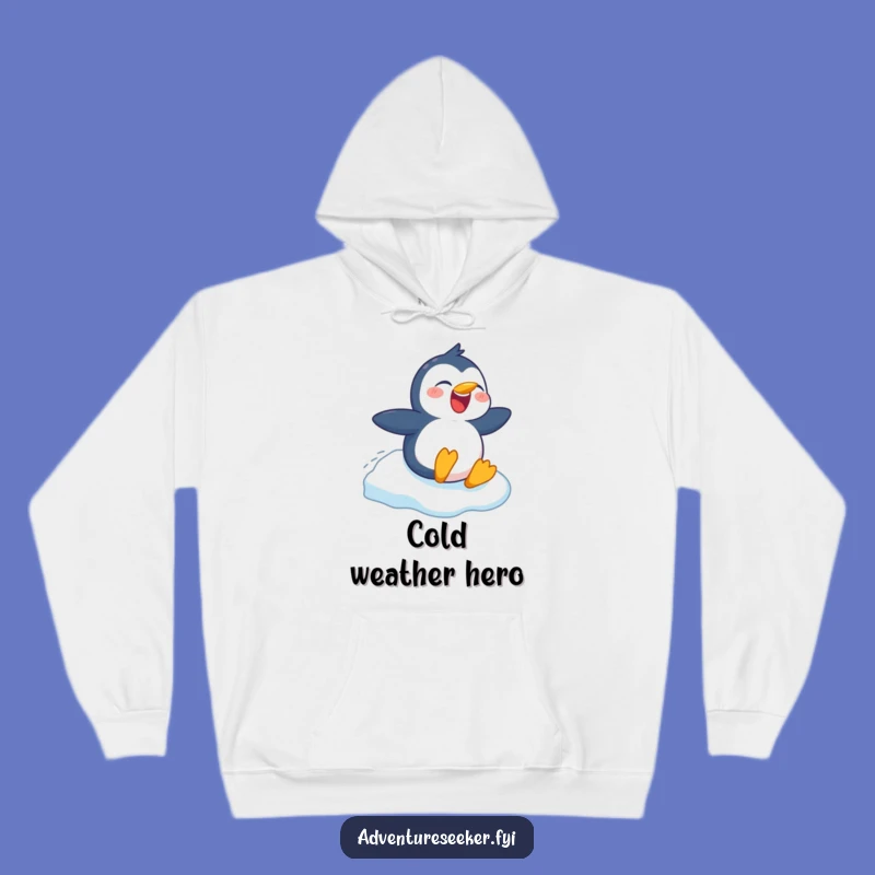 Funny Penguin Hoodie: Cheerful Character's Snowy Slide Adventure, Cozy Funny Gift