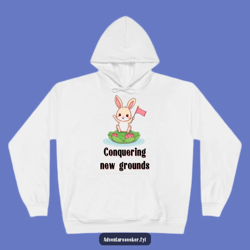 Funny Bunny Explorer Hoodie: Playful Animal Planting Flag, Perfect Humorous Gift