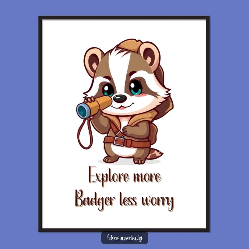 Free Printable Badger Explorer Wall Art: Funny Determined Spyglass Downloadable Decor