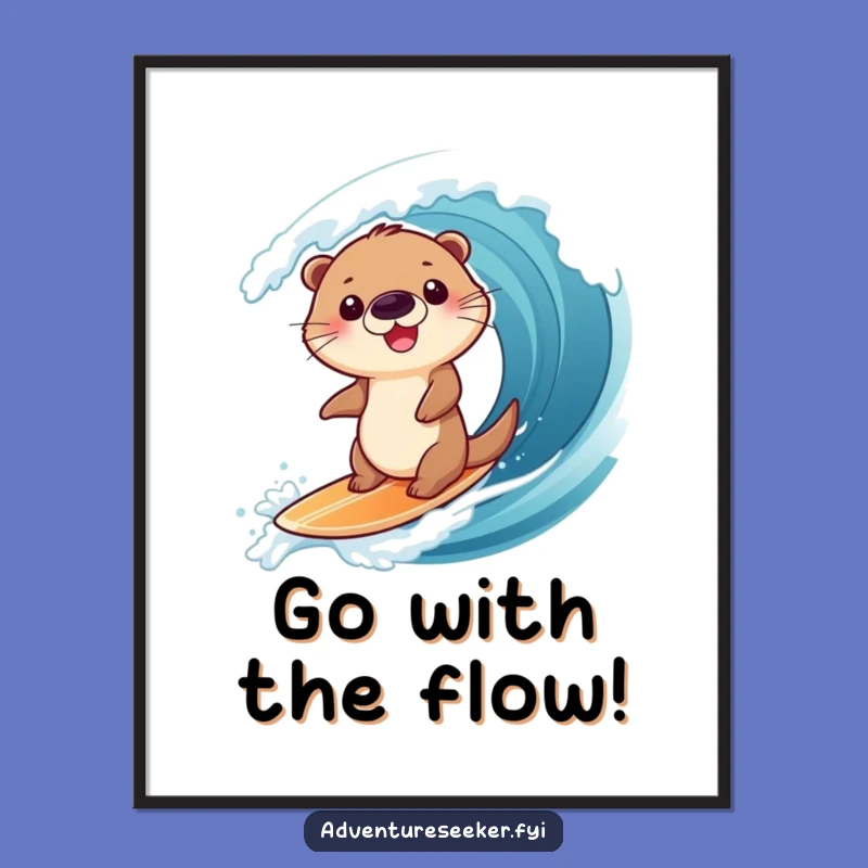 Free Printable Otter Art: Giggling Wave Surfer Downloadable Wall Decor