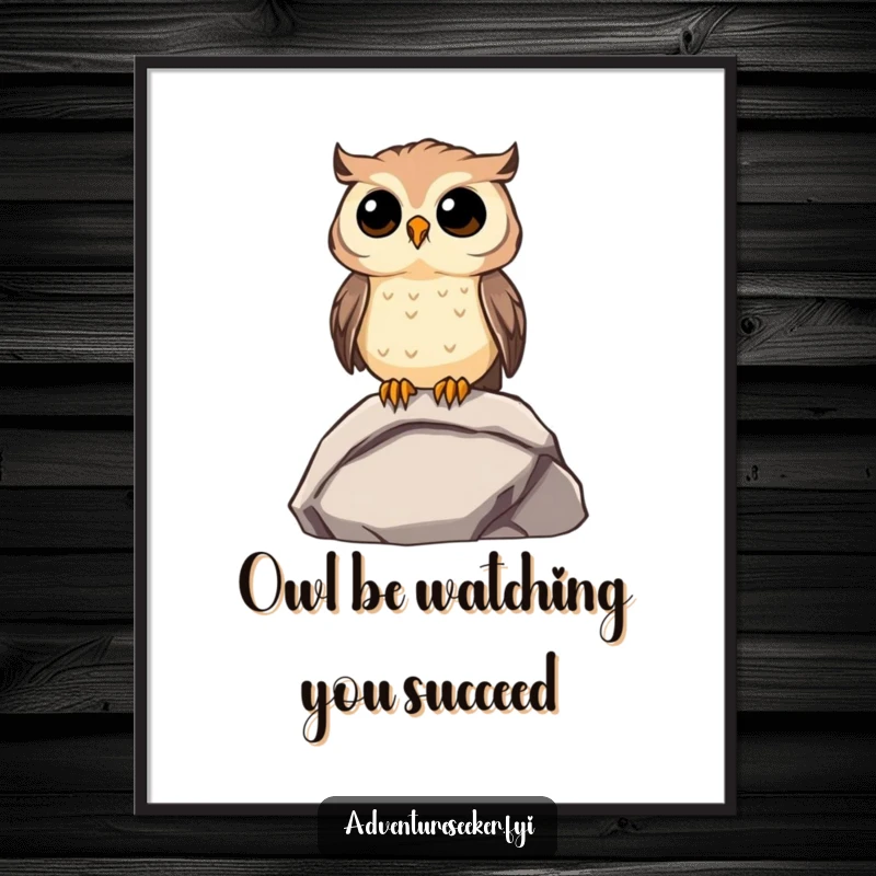 Funny Free Printable Owl Wall Art: A curious owl perched on a rock gazes intently into the distant horizon.