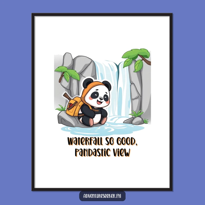 Free Printable Panda Adventurer Wall Art: Funny Relaxing Waterfall Downloadable Decor