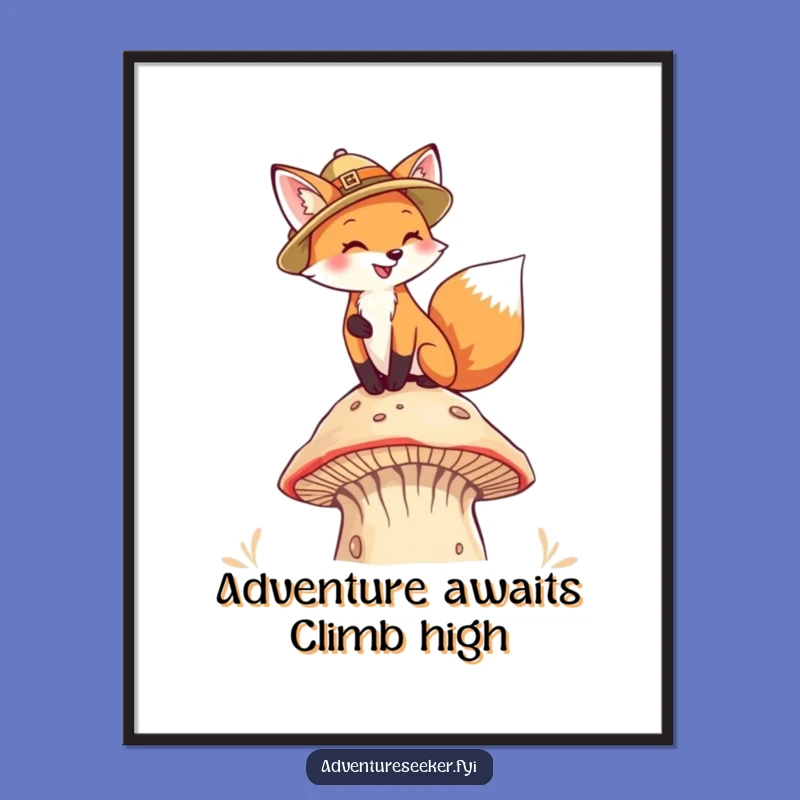 Free Printable Wall Art: Adventurous Fox, Humorous Mushroom Climb, Downloadable Decor