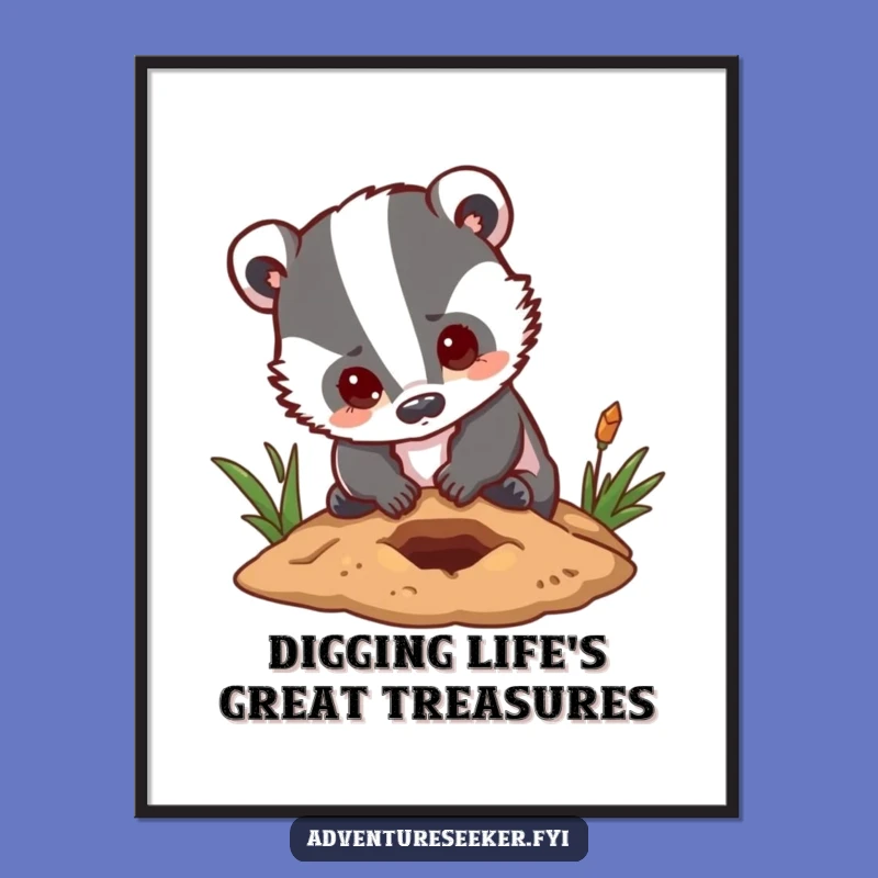Free Printable Wall Art: Determined Badger Digging Hopeful Funny Downloadable Art